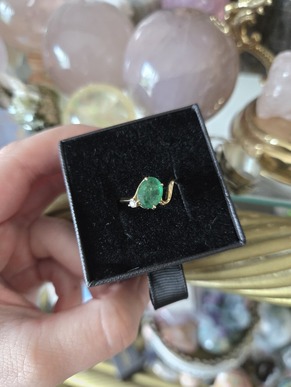 14K Gold 1.21ct Emerald & Diamond Cocktail Ring Size 6